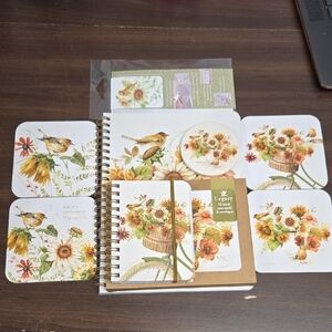 Legacy Publishing Floral Bird Print Stationary and Coaster Set